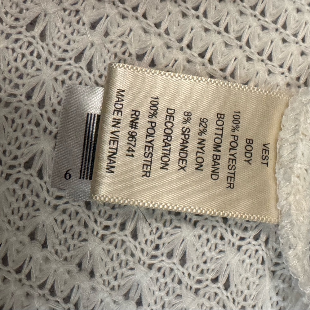Self Esteem White Crochet Lace Vest Open Front Boho‎ Festival Layering Size L - Picture 8 of 10